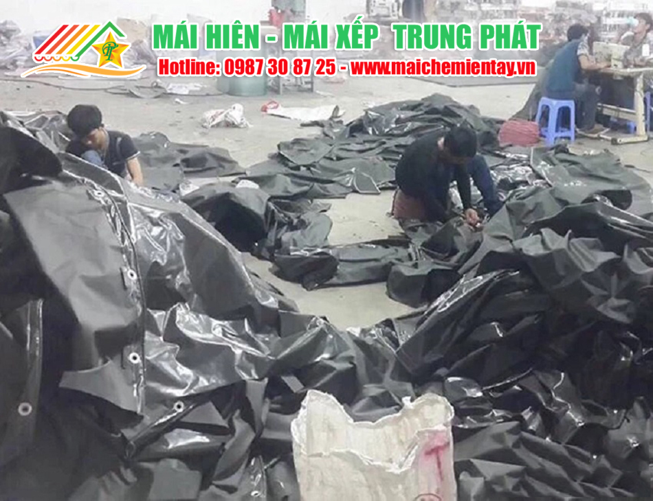 Gia công may ép bạt mái hiên mái xếp giá rẻ