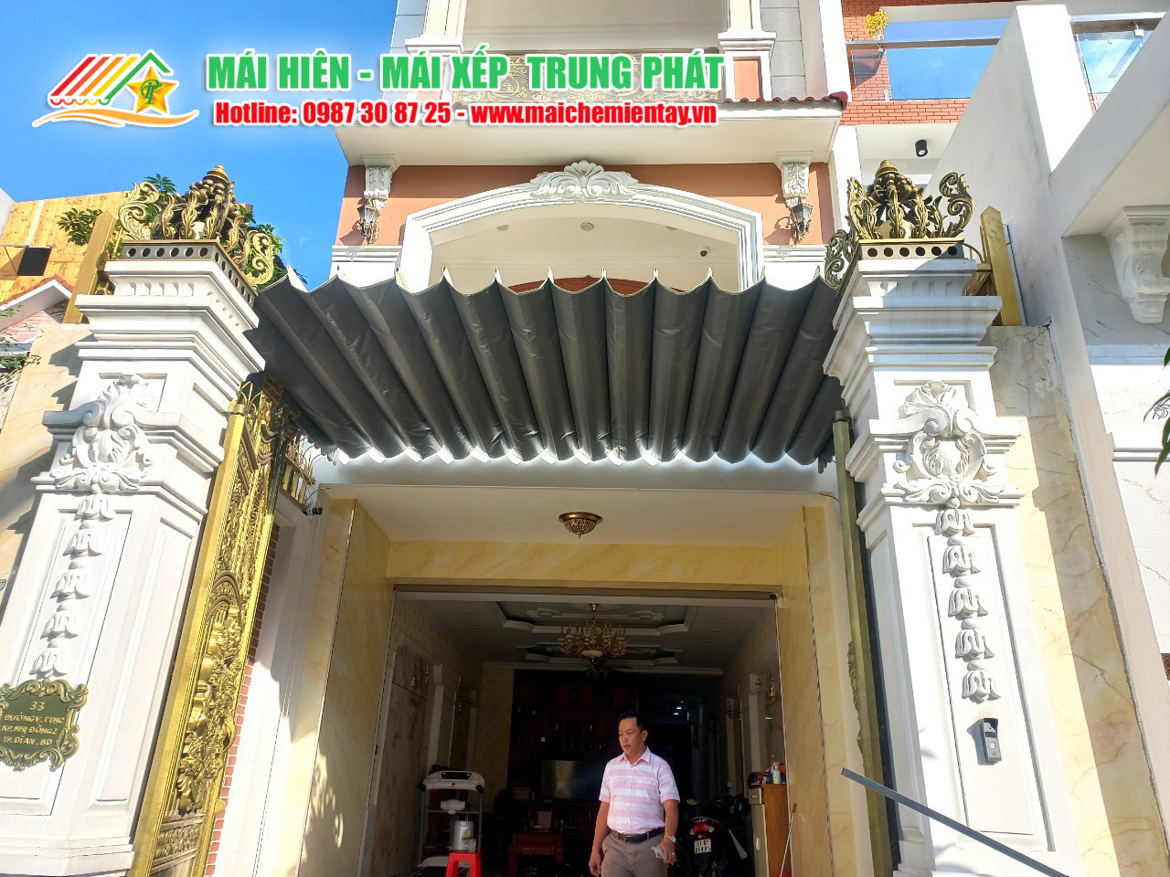 Lắp đặt mái xếp bạt kéo che hiên nhà