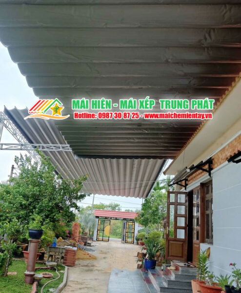Lắp đặt mái bạt xếp lượn sóng che nắng giá rẻ