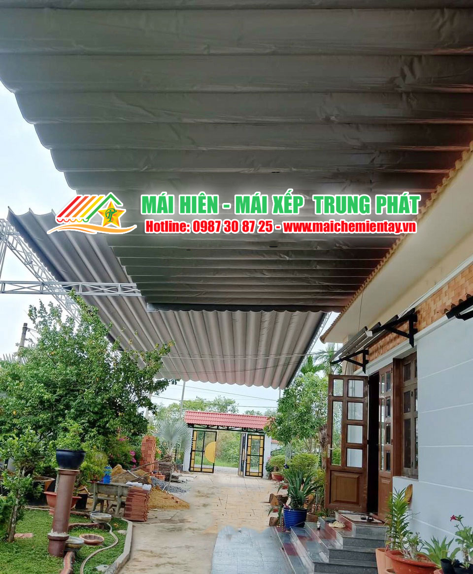 Lắp đặt mái bạt xếp lượn sóng che nắng giá rẻ